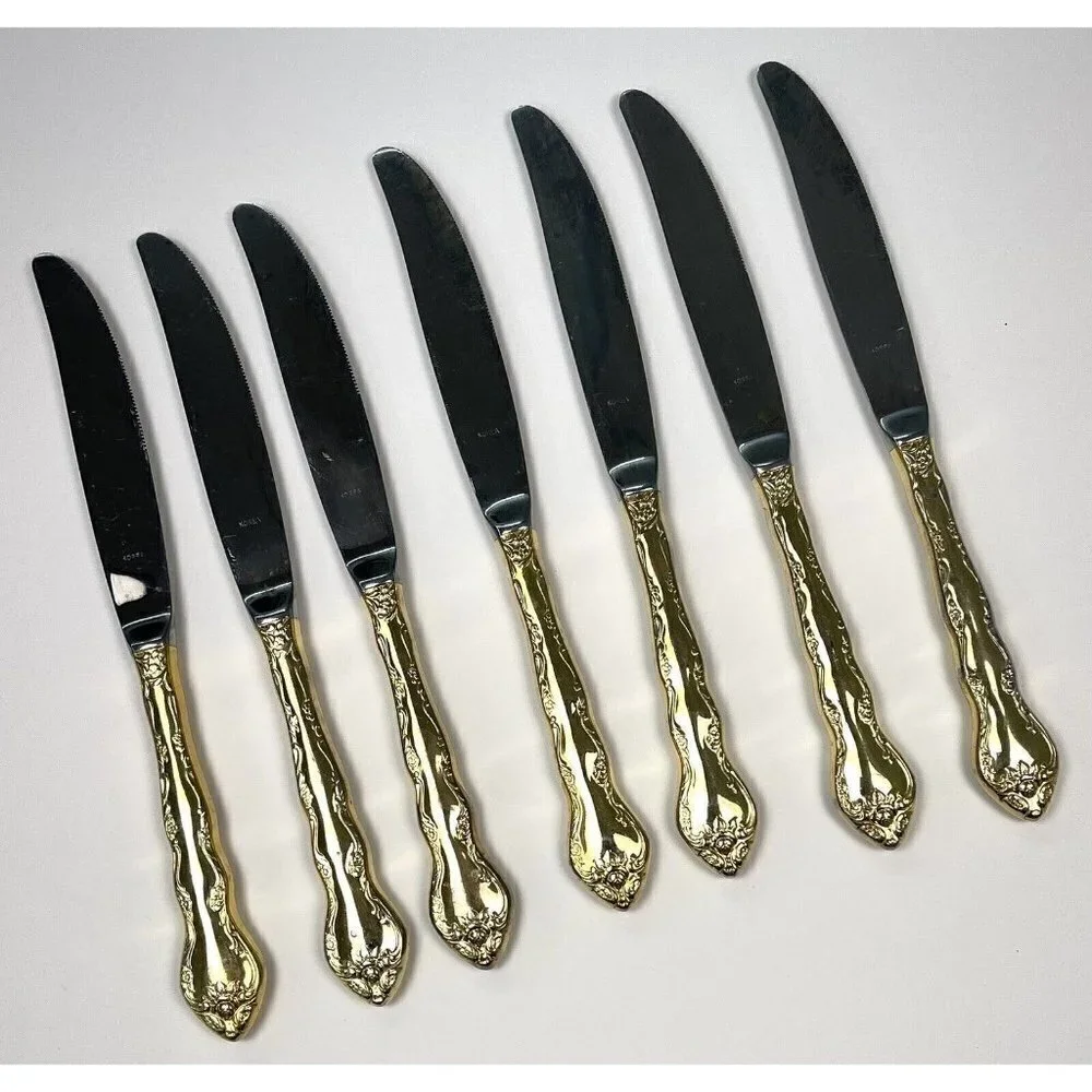VTG Lot 7 INTERNATIONAL SILVER Abbey Rose Gold Electroplate Modern Hollow KNIFE